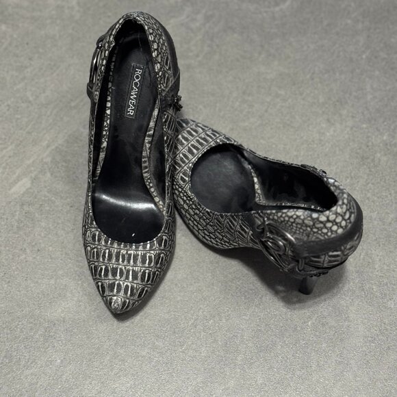 Chic ROCAWEAR Gray Croc-Embossed Heels – Women’s Size 8 – New w/ Partial Tags - Picture 5 of 11